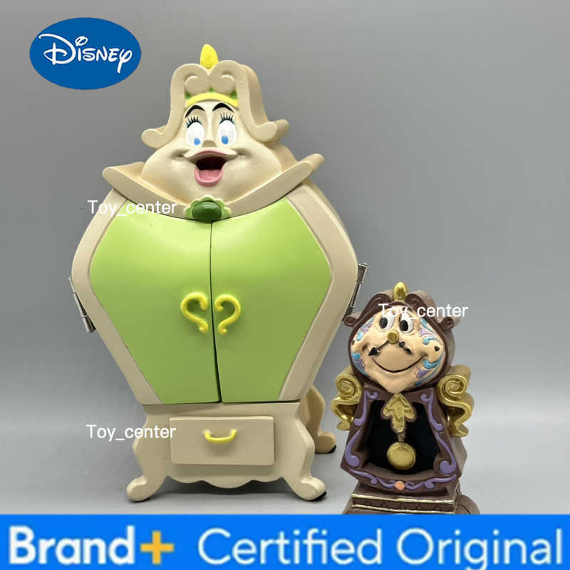 Disney Beauty And The Beast Toys Anime Figure Night Lights Candlesticks Cogsworth Clock Ornaments Collectible Model Gift jewelry box H260302