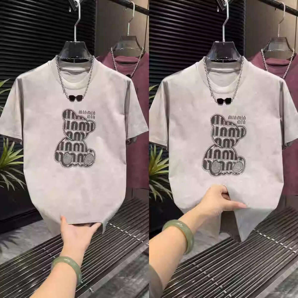 Summer New Trendy Rhinestone Printed Short T-Shirt Men's Fashion Casual Breathable Half Sleeve Ins