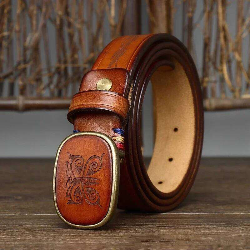 3.5CM Pure Cowhide High Quality Genuine Leather Belts for Men Laser Engraving Strap Male Smooth Buckle Jeans Cowboy Luxury S260228