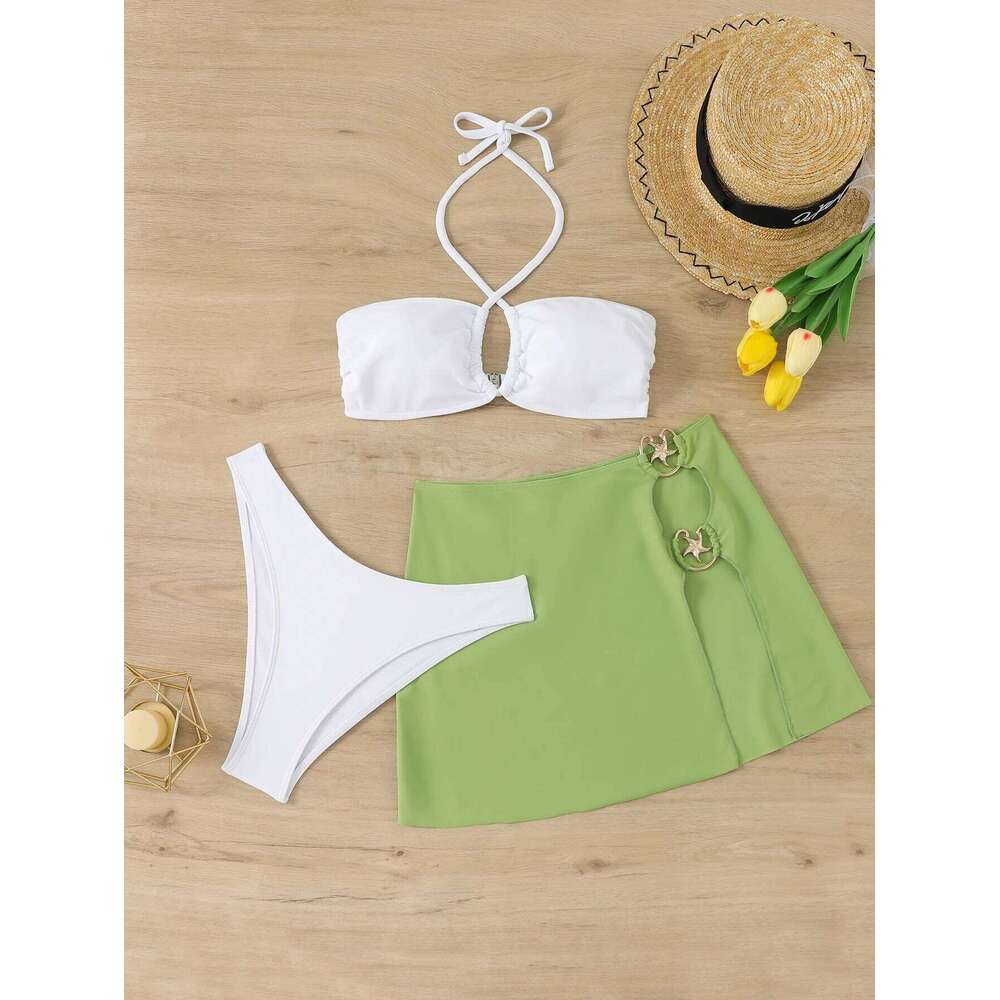 2026 Bandeau Bikinis With Beach Skirt Swimsuit Women 3 Pieces Swimwear Female Beachwear Bathers Bathing Swimming Swim Suit Z260301
