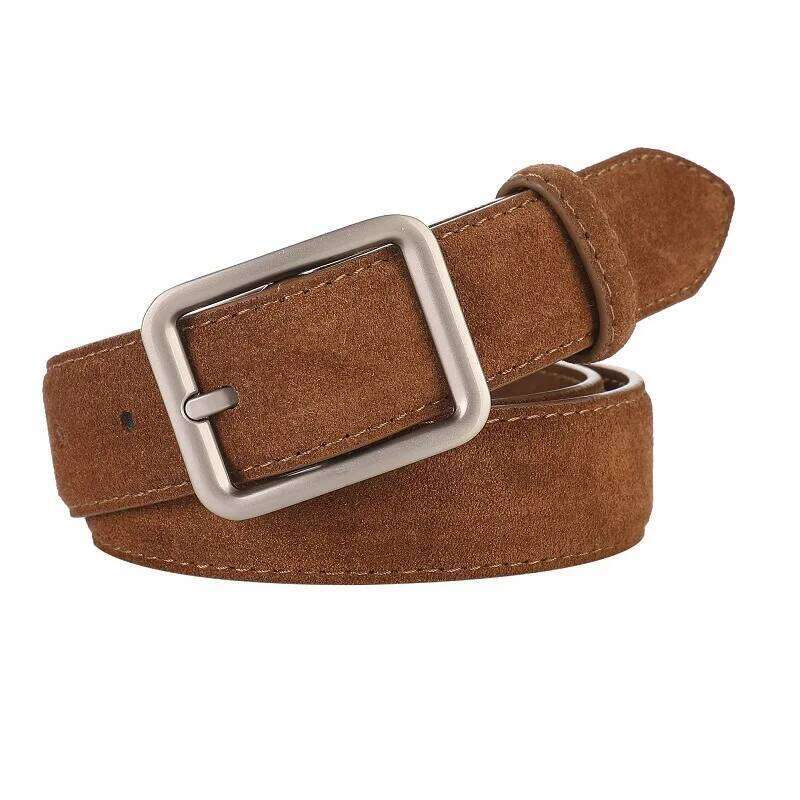 Leather Belt Woman Western Brand Metal Buckles Genuine Luxury Suede Cowhide Women's Belts 2.8cm Wide Women Dress Jeans Girdle S260228