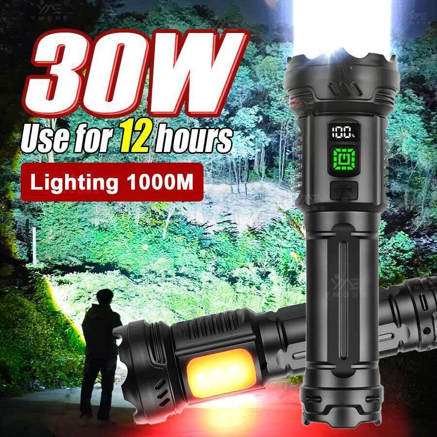White Laser Flashlights High Power Side Lamp Rechargeable LED Flashlight Torch 18650 Battery Portable Outdoor Camping Lantern Z260301