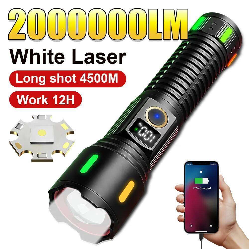 High Power LED Digital Display Rechargeable Flashlight Long Range Tactical Flashlights Fishing Self Defensa Lantern Z260301