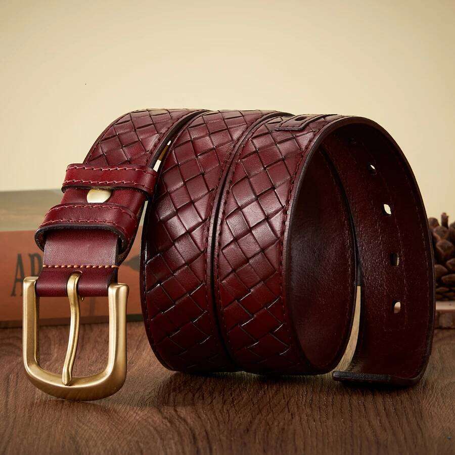 3.8cm Copper Buckle Designer Cowskin Real Genuine Leather Belts For Men Luxury Woven Cowboy Braided Male Strap for Jeans S260228