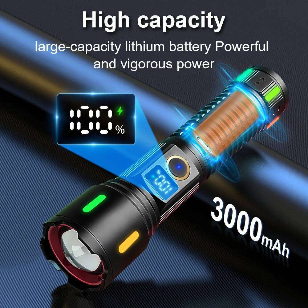 High Power LED Digital Display Rechargeable Flashlight Long Range Tactical Flashlights Fishing Self Defensa Lantern Z260301