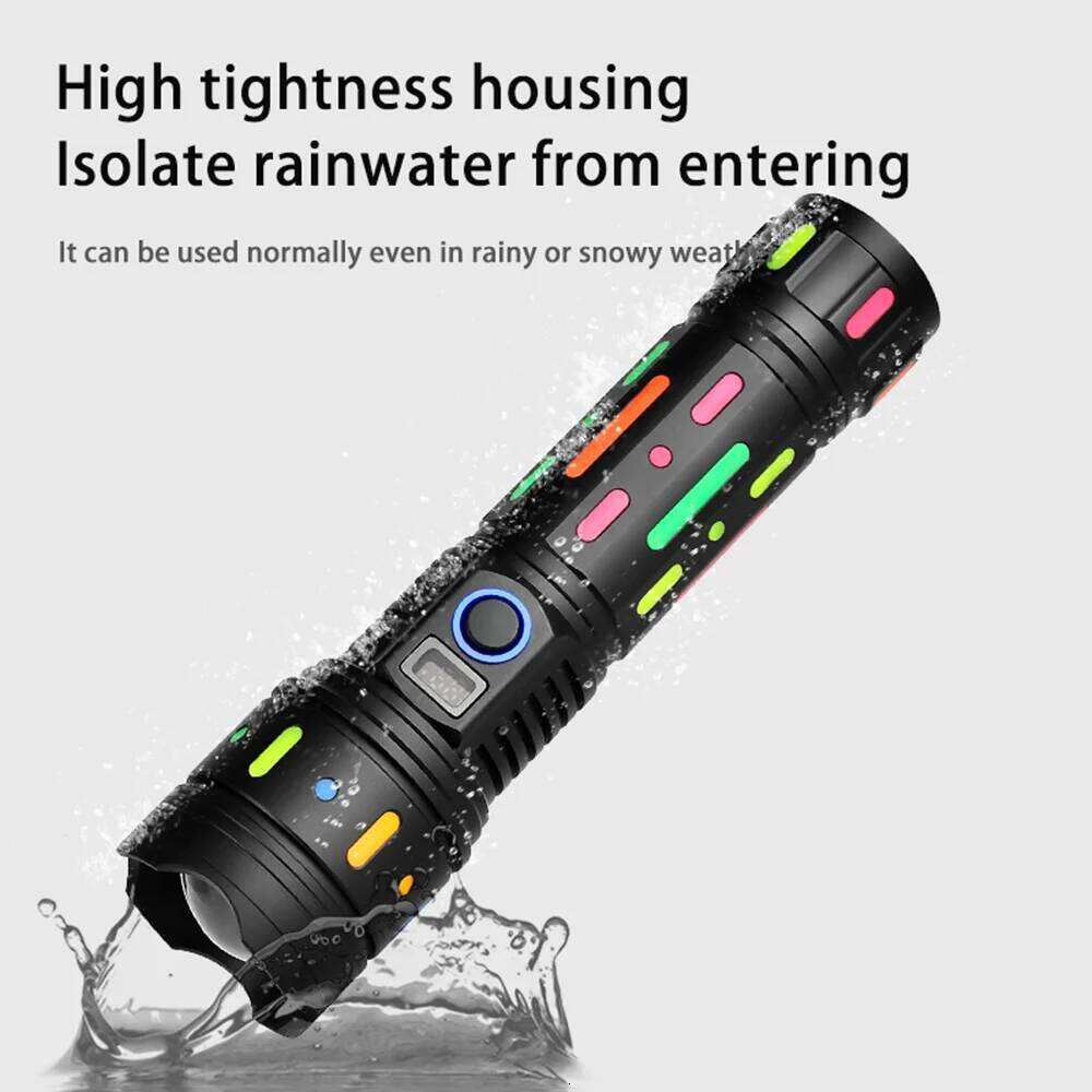 Long Range LED Flashlight With Fluorescent Film Powerful Bright Tactical Torch Display Rechargeable Battery Lantern Z260301