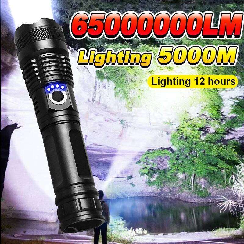 65000000LM Most Powerful LED Flashlights Long Shot 5000M Torch Light Rechargeble Portable Lamp Zoom Outdoor Camping Lantern Z260301
