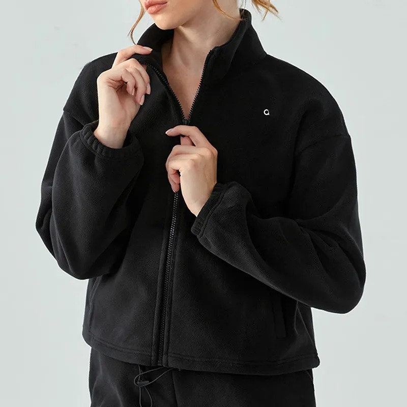 quality alosetisnessitys Crop short scuba Women Fleece Thickened Yoga Shorts Full Zipper Sport Hooded Loose Coat Cardigan