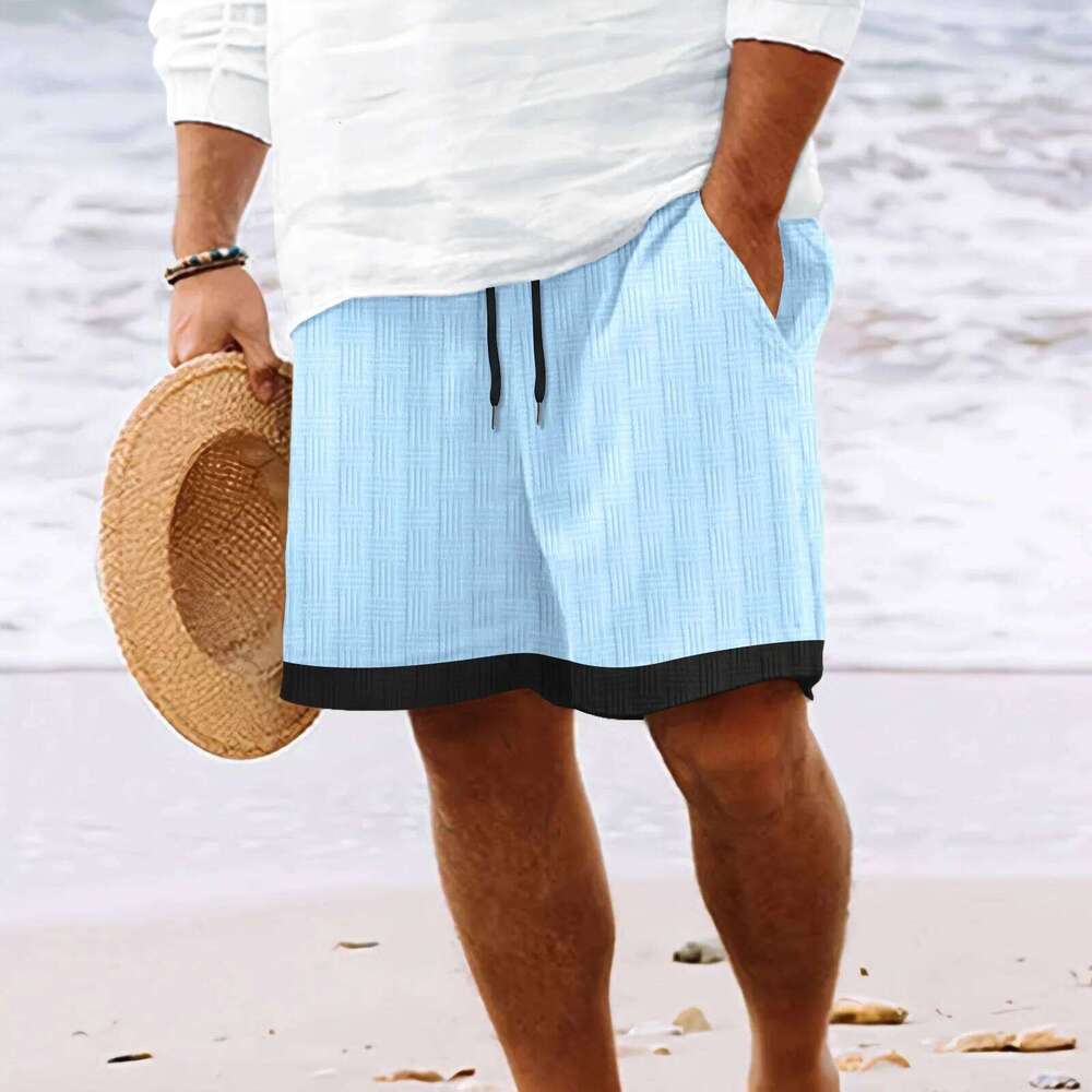 2025 Fashion New men's Hawaiian beach style everyday casual solid-color jacquard lace-up comfortable and breathable shorts XJ260302