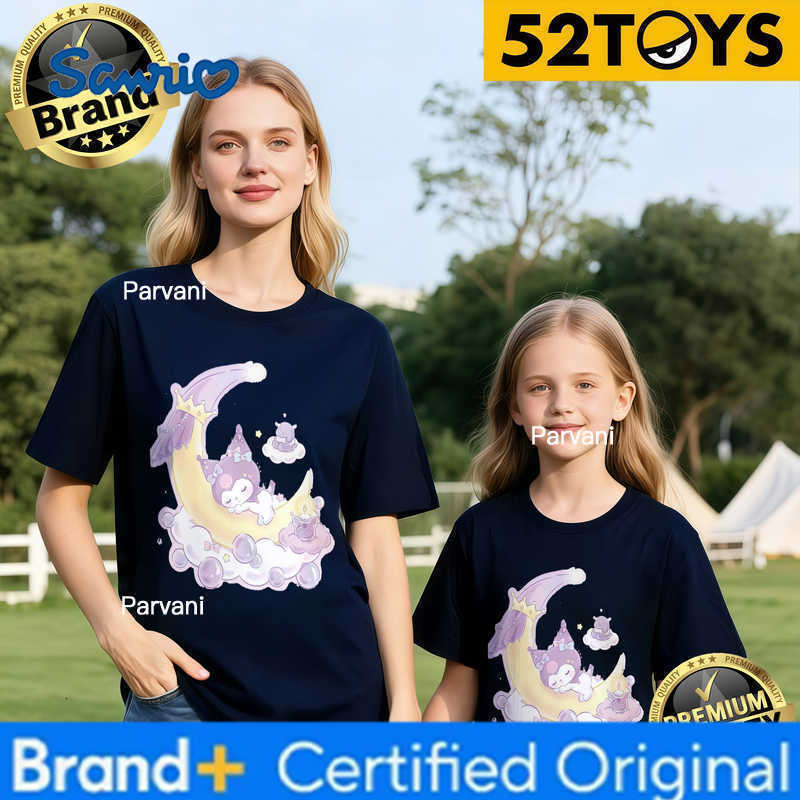 Sanrio 2026 Autumn-Winter Trending Kuromi Moon Cloud Print 100 Cotton Parent-Child T-Shirts High Quality Loose Casual Fashion Y2K H260302