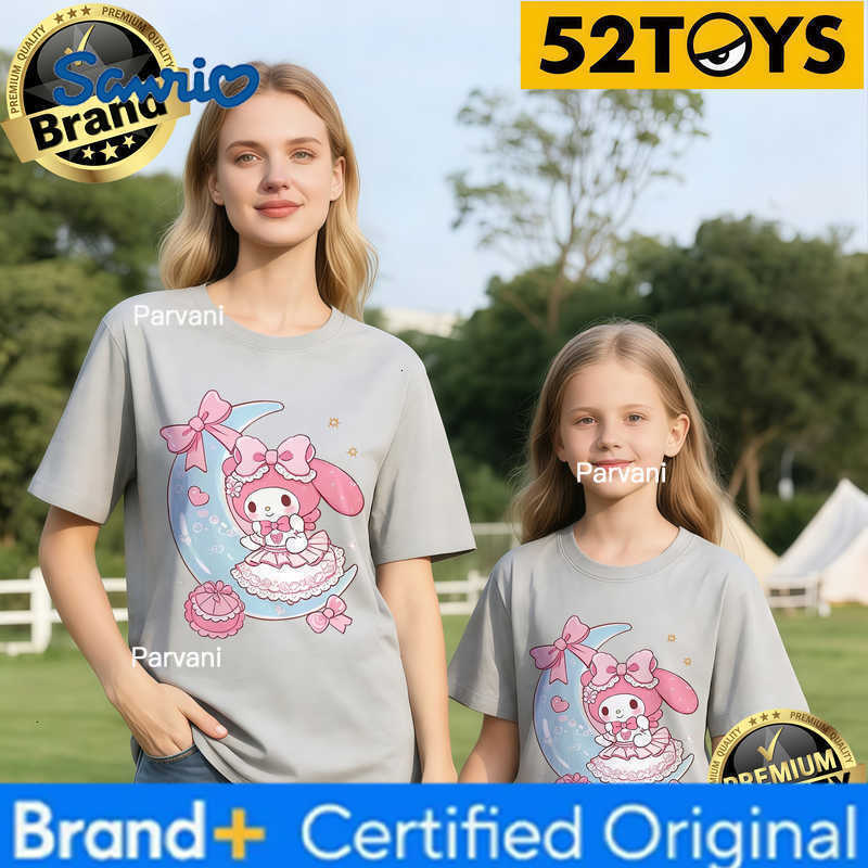 Sanrio 2026 Autumn-Winter Trending My Melody Moon Fairy Print 100 Cotton Parent-Child T-Shirts High Quality Loose Casual Breathable H260302