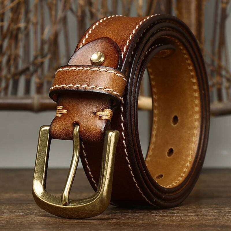 3.8CM Pure Cowhide High Quality Genuine Leather Belts for Men Korean Version Strap Male Brass Buckle Fancy Vintage Jeans Cowboy S260228