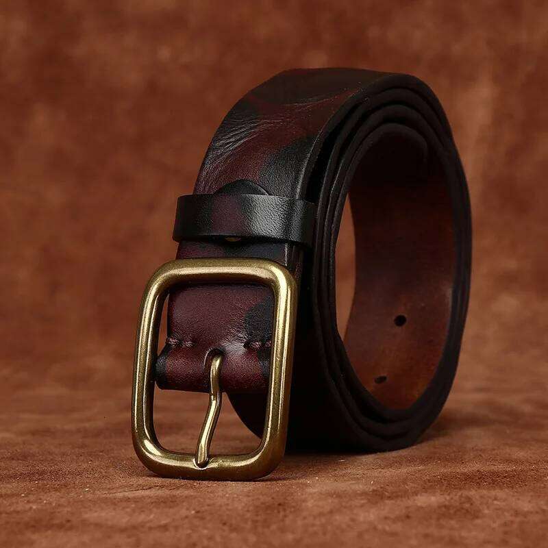 3.8CM Pure Thick Cowhide High Quality Genuine Leather Belts for Men Brand Strap Male Brass Buckle Camouflage Jeans Cowboy Cintos S260228