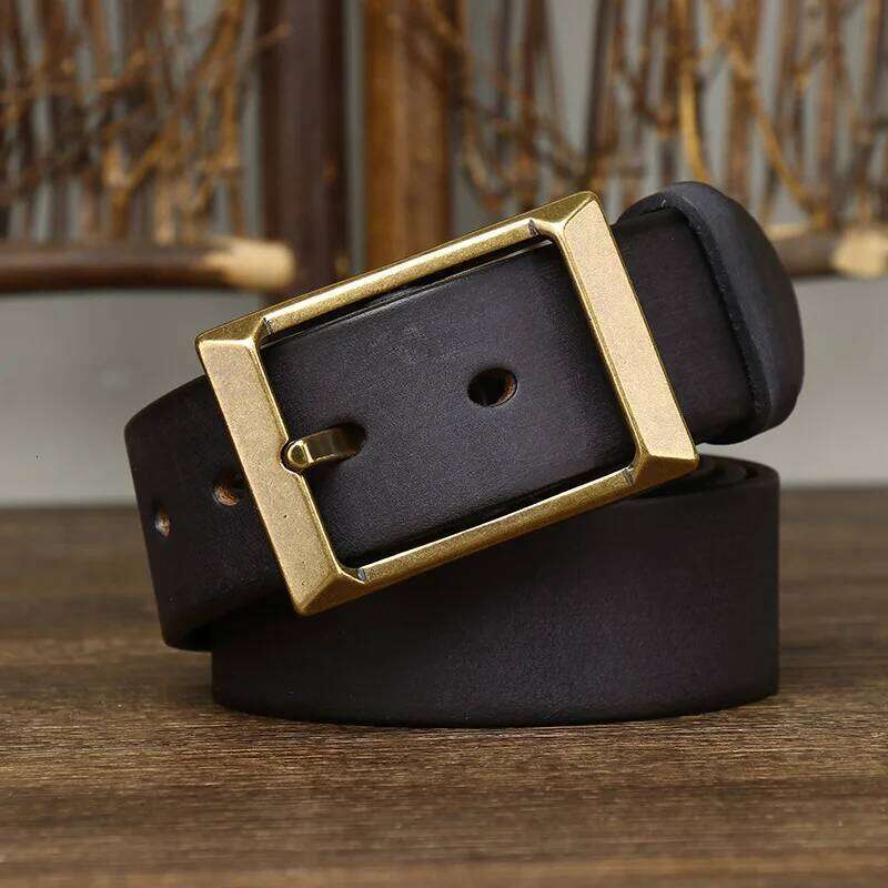 3.8CM Width 5mm Thick Retro Cowboy Male Cowskin Genuine Leather Heavy Copper Buckle Belt For Jeans Men Strap Waist S260228