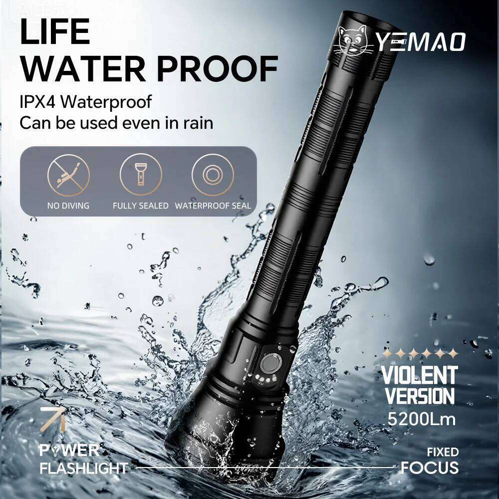 YM-98K 2.0 PROMAX 5200LM Super Bright Flashlight With 6 Lighting Modes Built-in 21140 Battery Search Lights For Outdoor Camping Z260301