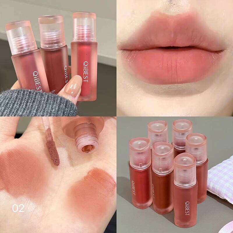 QIBEST Matte Glaze Nude Velvet Durable Gloss Sexy Red Liquid Lipstick Makeup Waterproof Lasting Lip Mud Cosmetics H260302
