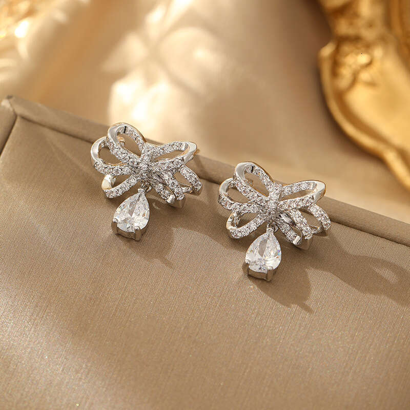 New Zircon-inlaid Silver Butterfly Earrings Fashionable Versatile With Unique Ancient