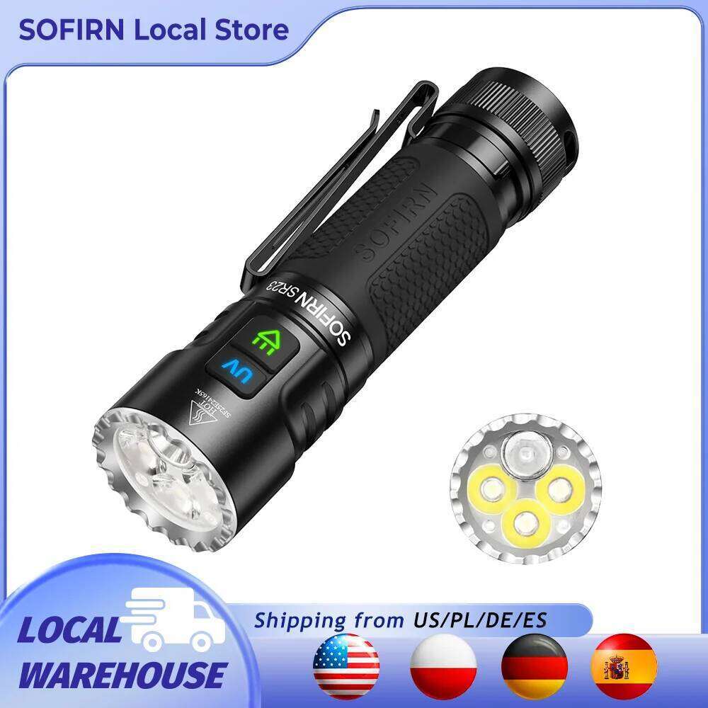 SOFIRN SR23 3300LM 6500K Flashlight UV 365nm EDC Light 21700 USB C Rechargeable Dual Switch Torch with Magnetic Tailcap Z260301