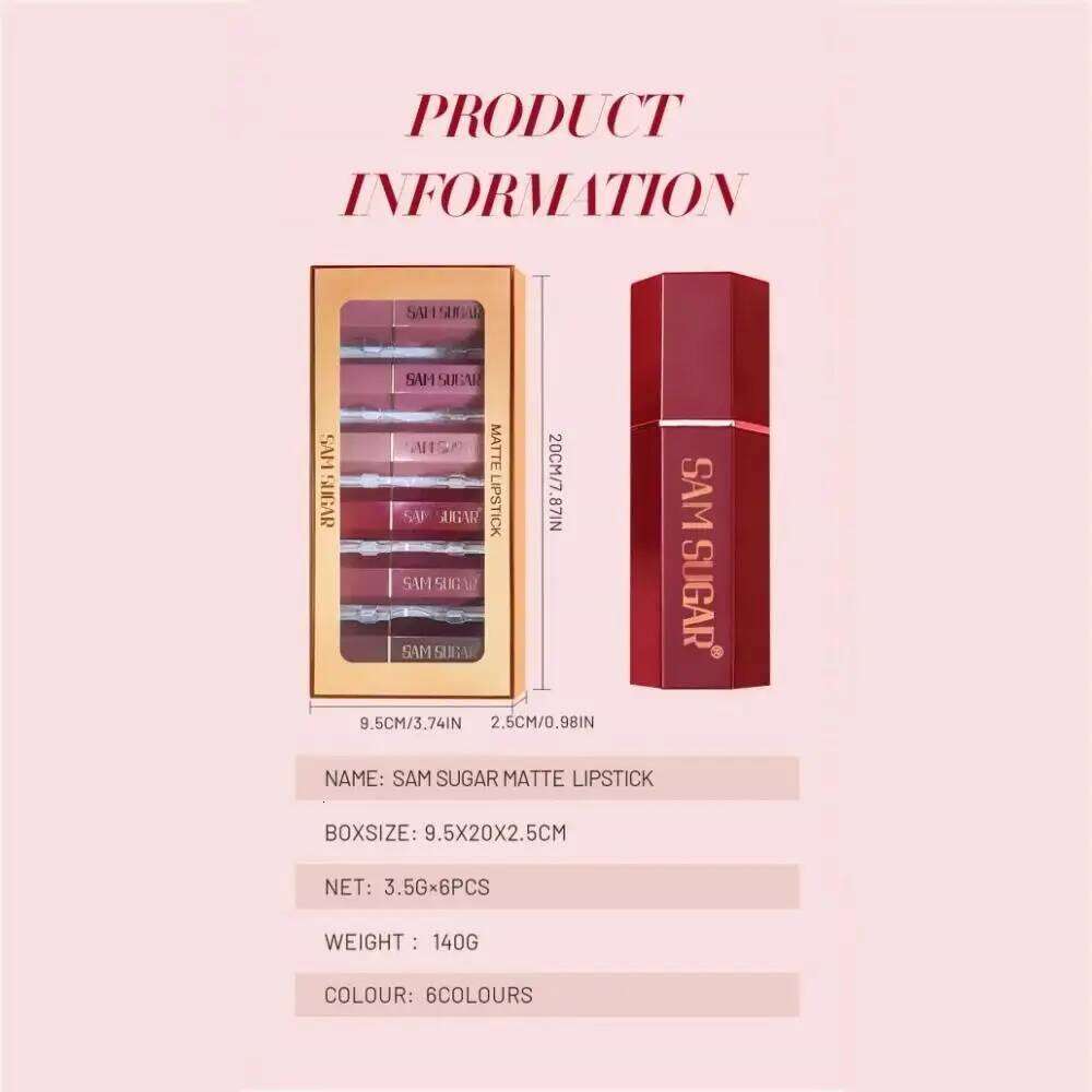 6pcs Matte Shiny Diamond Lipstick Set Long Lasting Non Sticky Moisturizing Velvet Lip Makeup Kit Sexy Red Colors H260302