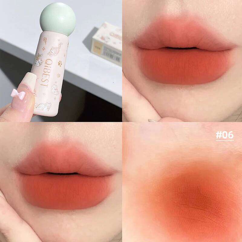 QIBEST Nude Matte Lip Mud Waterproof Non-stick Liquid Lipstick Long Lasting Highly Pigmented Lipgloss Tint Korean Cosmetics H260302