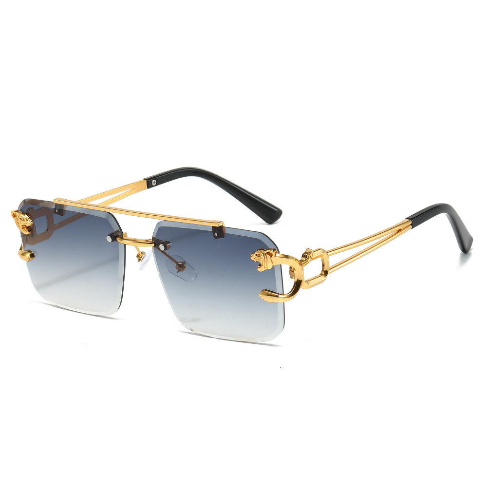 Hot Selling Dual Beam Cutting Edge Square Frameless Glasses Designer Sunglasses Men's Glasses European And American Fashion Leopard Print Women&#
