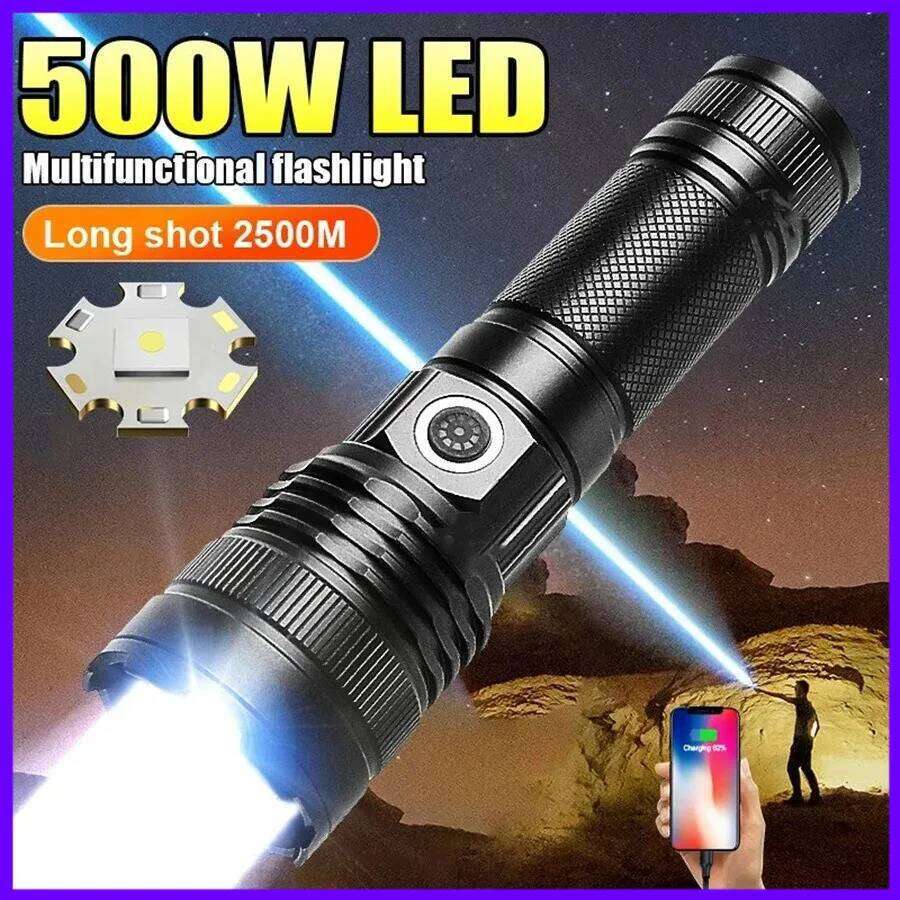 LED Flashlight 500W Ultra Bright 4 Modes Outdoor Portable Waterproof Camping Hunting Emergency Tactical Night Light Z260301