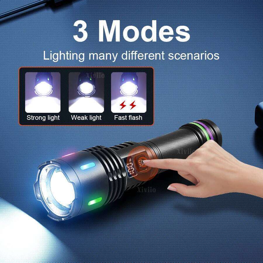 98000000LM 1200W LED Strong Light Flashlight Type-c Rechargeable Lamp Long Range 4500m Tactical Torch Super Powerful Flashlights Z260301