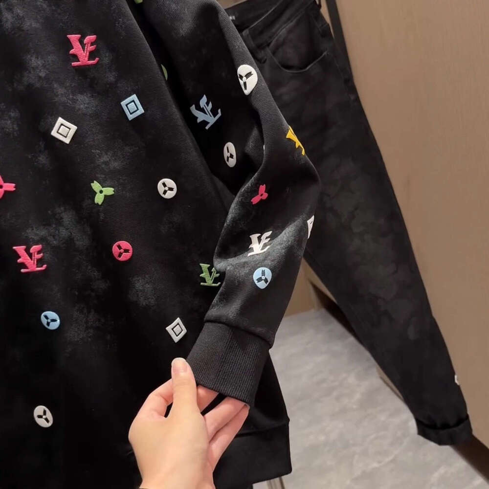 Trendy Brand Men's Sweatshirt Autumn New Full Old Flower Foam Print Long Sleeve T-Shirt Light Luxury Versatile Base Shirt