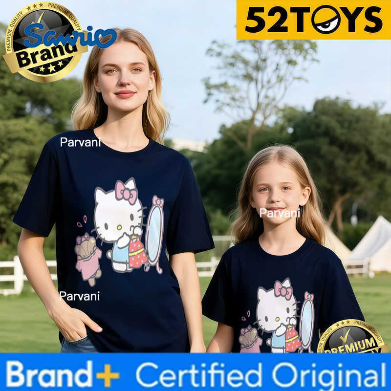 Sanrio 2026 Autumn-Winter Trending Hello Kitty Picnic Print 100 Cotton Parent-Child T-Shirts High Quality Loose Casual Comfortable H260302