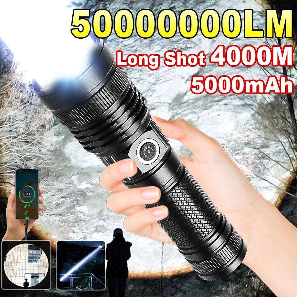 5000000LM New Upgrade Flashlight 4000M Super Bright Tactical Torch High Power USB Rechargeable Lamp Camping Fishing Light Z260301