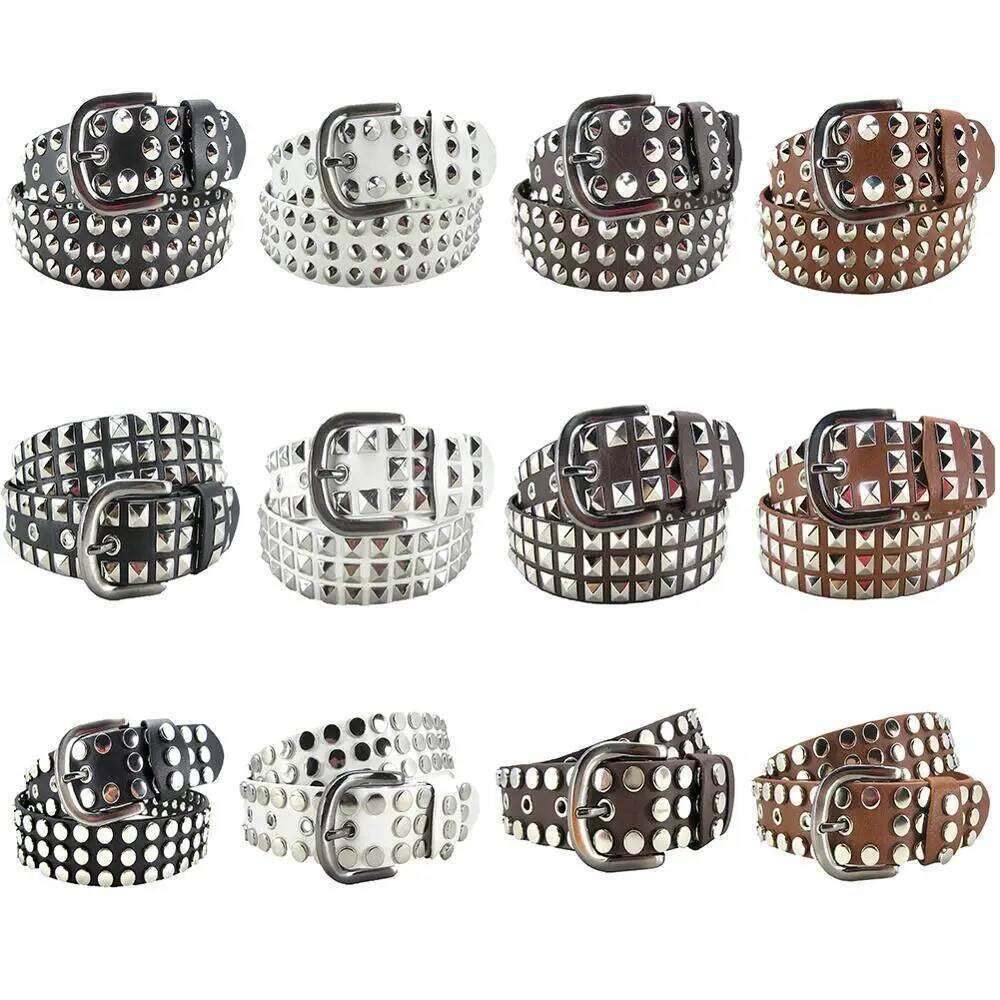 Unisex Women Men Rivet Belt Vintage Faux Leather Pin Buckle Hip Hop Studded Waistband Strap Punk Rock Belts S260228
