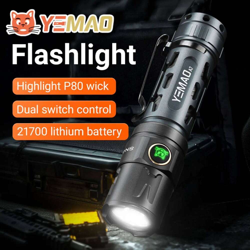 YEMAO A7 2200LM Powerful Flashlight - Dual Control Buttons, USB-C Rechargeable 21700 LED Tactical Torch Z260301