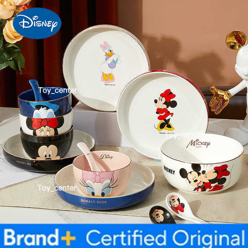 Disney Mickey Mouse Ceramic Bowl Set Soup Noodle Rice Bowl with Gold Trim Dinnerware Gift for Kids Family Dishwasher Safe H260302
