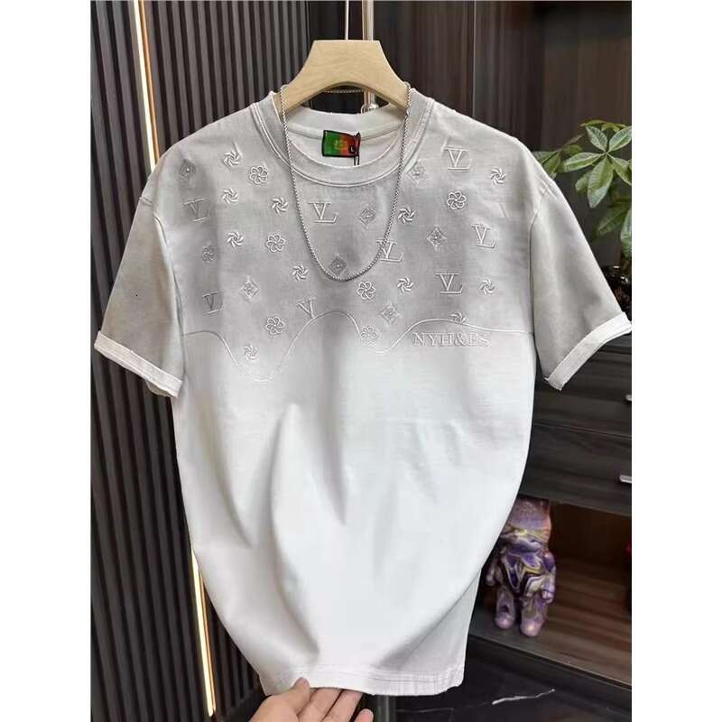 Spring Summer Hot-Selling Round Neck Embroidered Short Sleeve T-Shirt For Men, Light Luxury, High-End Fashion, Versatile Design Trend