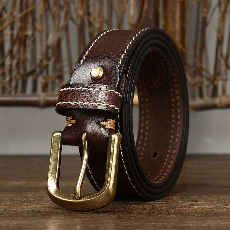 3.8CM Pure Cowhide High Quality Genuine Leather Belts for Men Korean Version Strap Male Brass Buckle Fancy Vintage Jeans Cowboy S260228
