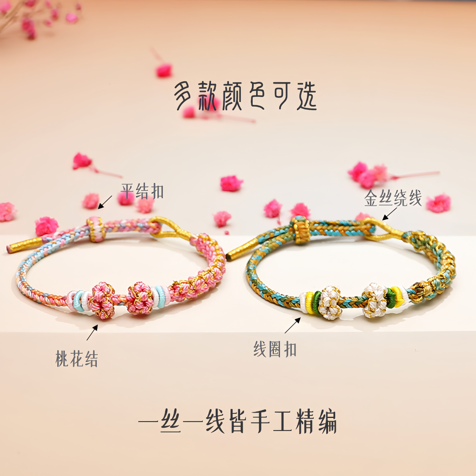 Dunhuang Peach Blossom Knot Bracelet Hand Woven Hand Rope Bead Semi finished Red Rope DIY Transfer Bead Finished Couple Jewelry