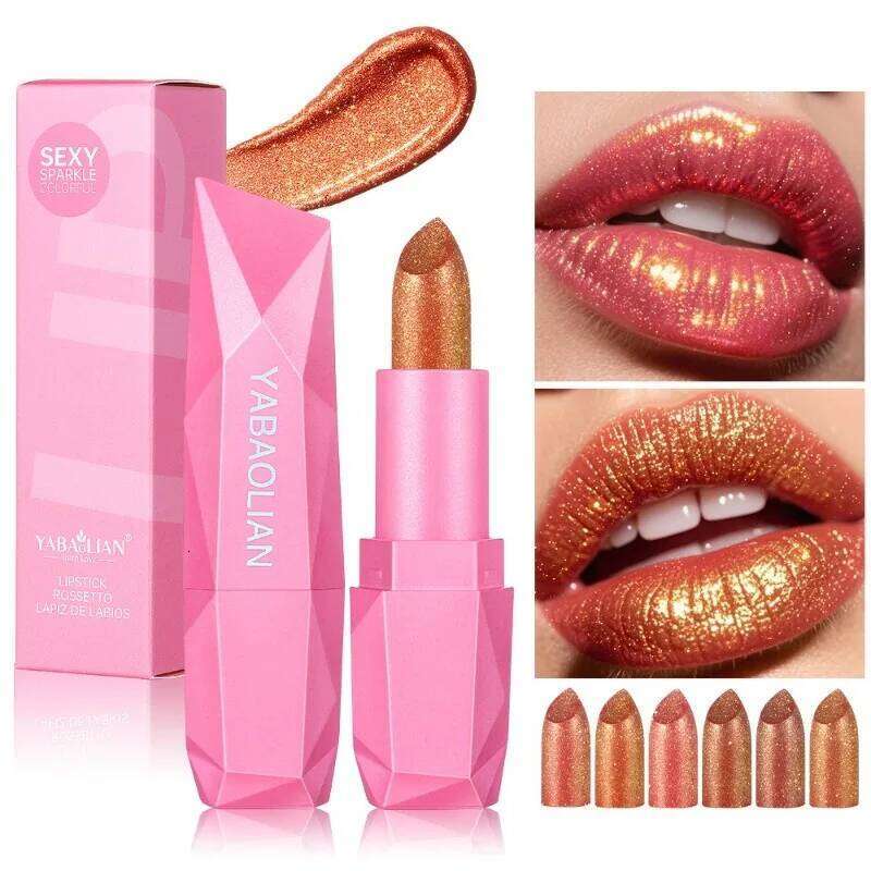 Sparkling Diamond Lipstick Quicksand Golden Shining Non-stick Cup Shiny Pearlescent Moisturizing Lip Tint Red Sexy Lips Makeup H260302