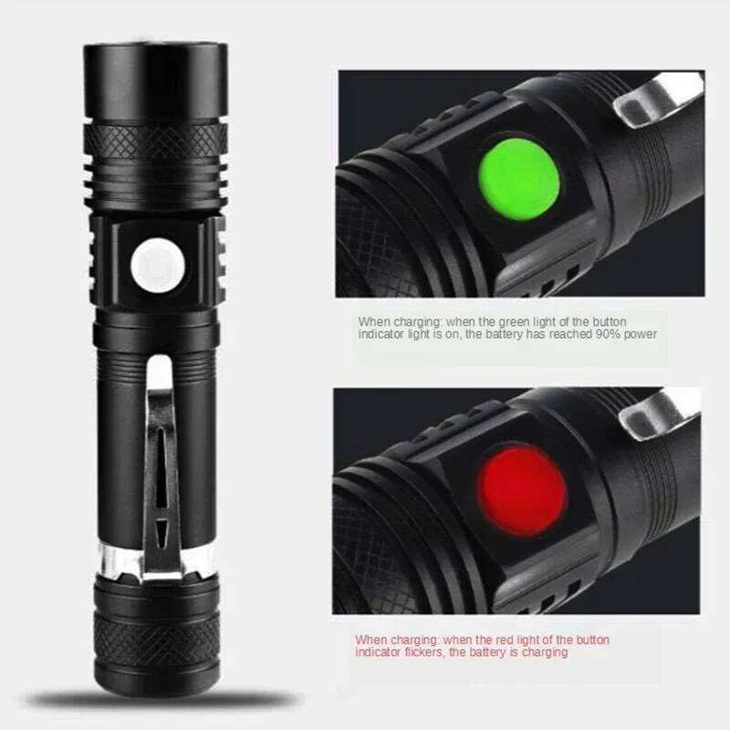 T6 LED Flashlight Strong Light Long-Distance Use Rechargeable 18650 Battery Torch Telescopic Zoom Outdoor Emergency Searchlight Z260301