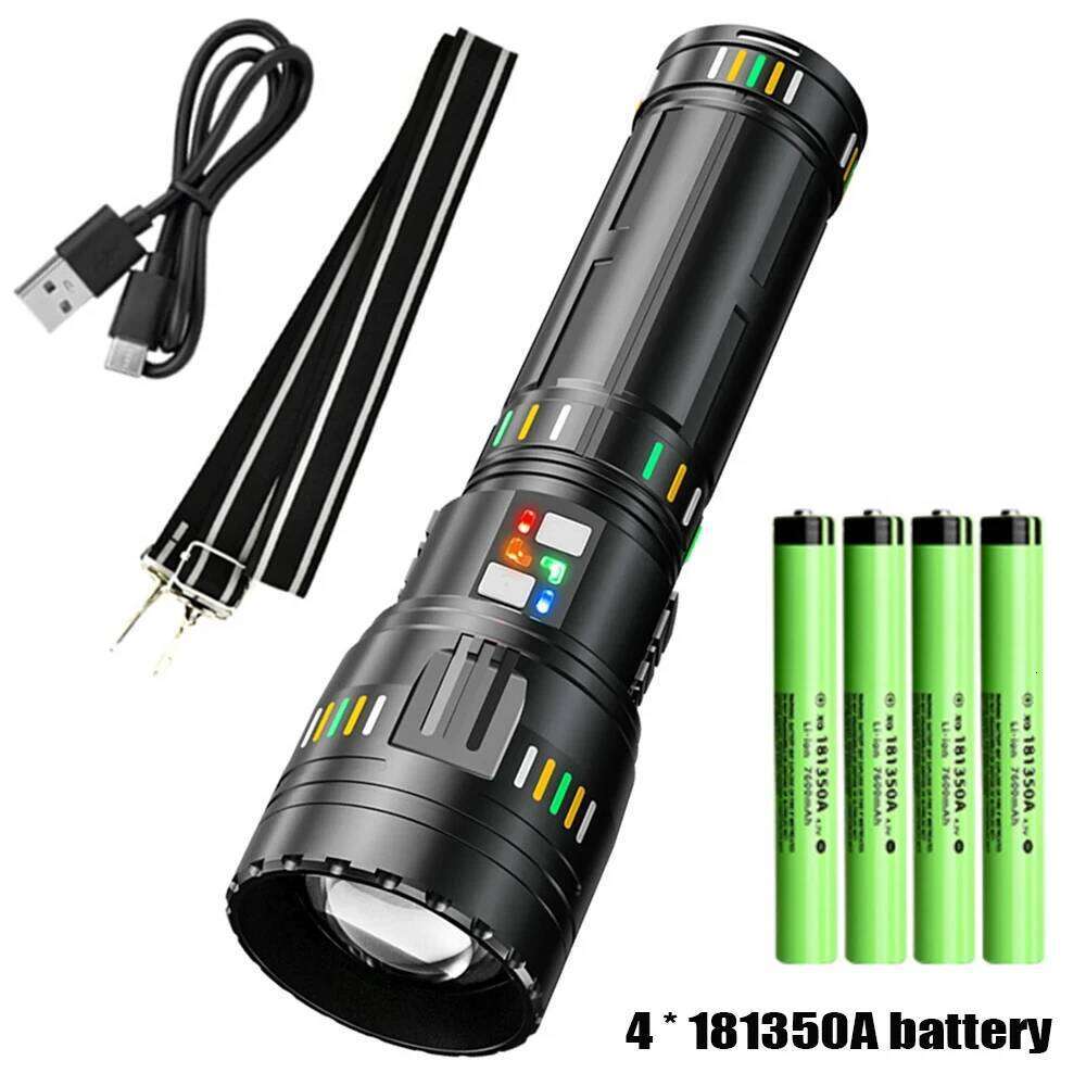 Super Bright Spotlight Long Range Flashlight Tactical Zoomable Emergency Torch USB C Charging 72H Endurance with Power Indicator Z260301