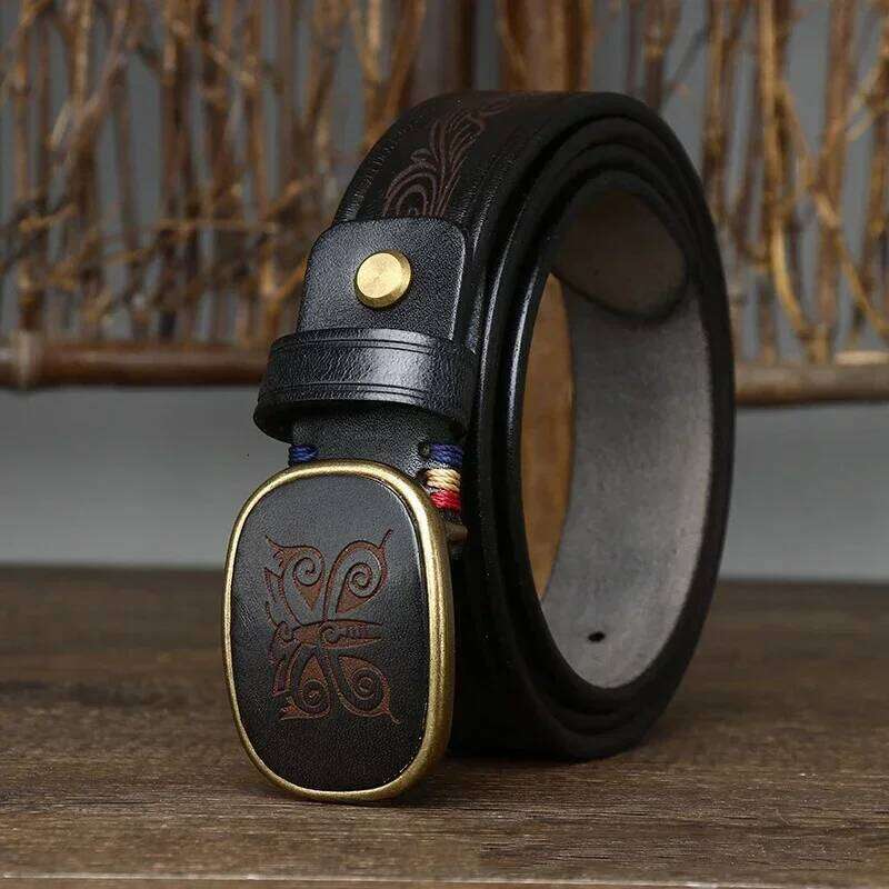 3.5CM Pure Cowhide High Quality Genuine Leather Belts for Men Laser Engraving Strap Male Smooth Buckle Jeans Cowboy Luxury S260228