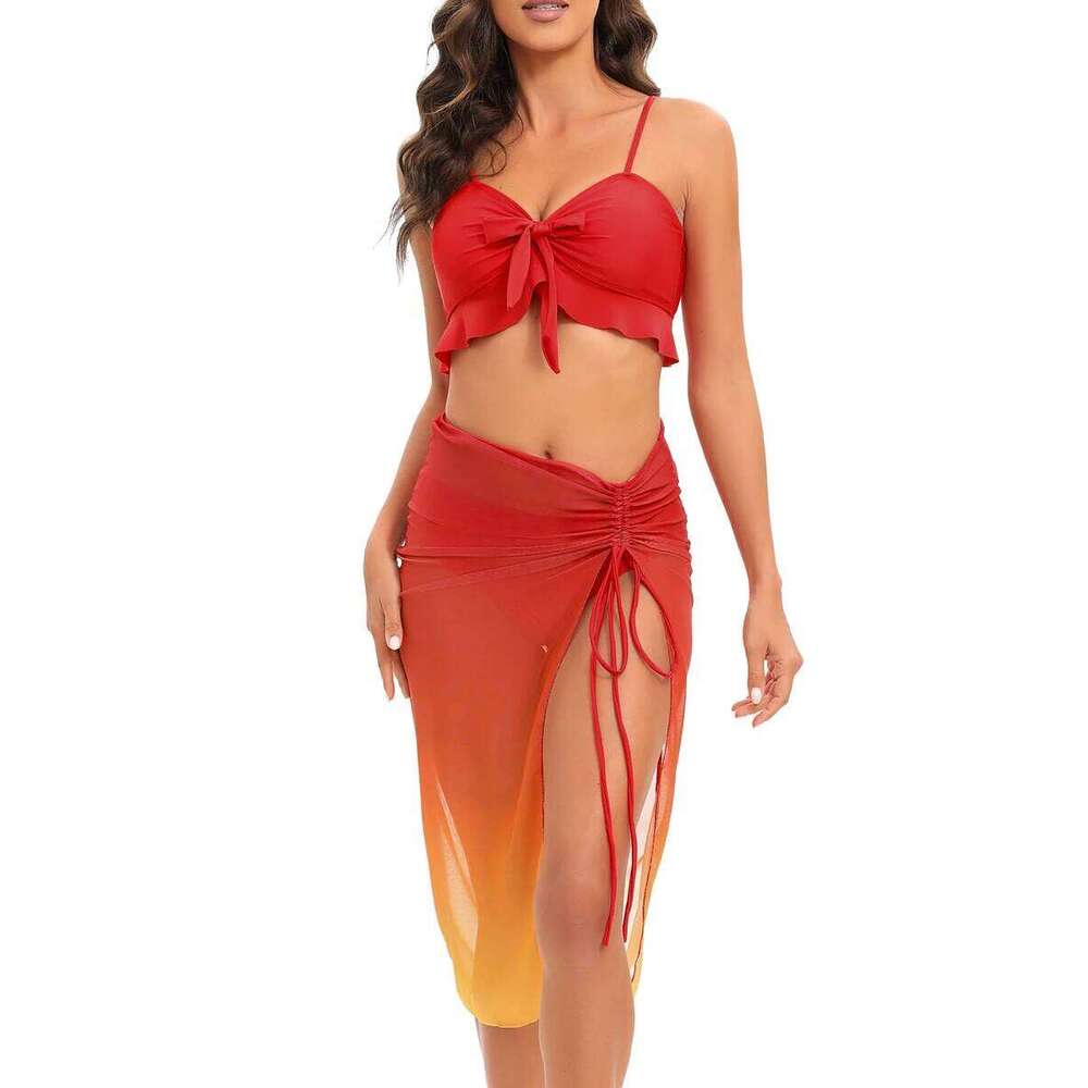 3 Pieces Strappy Bikini 2025 & Beach Dress Ruffle Swimsuit Women Sexy Swimwear Female Bather Bathing Swimming Swim Suit Z260301