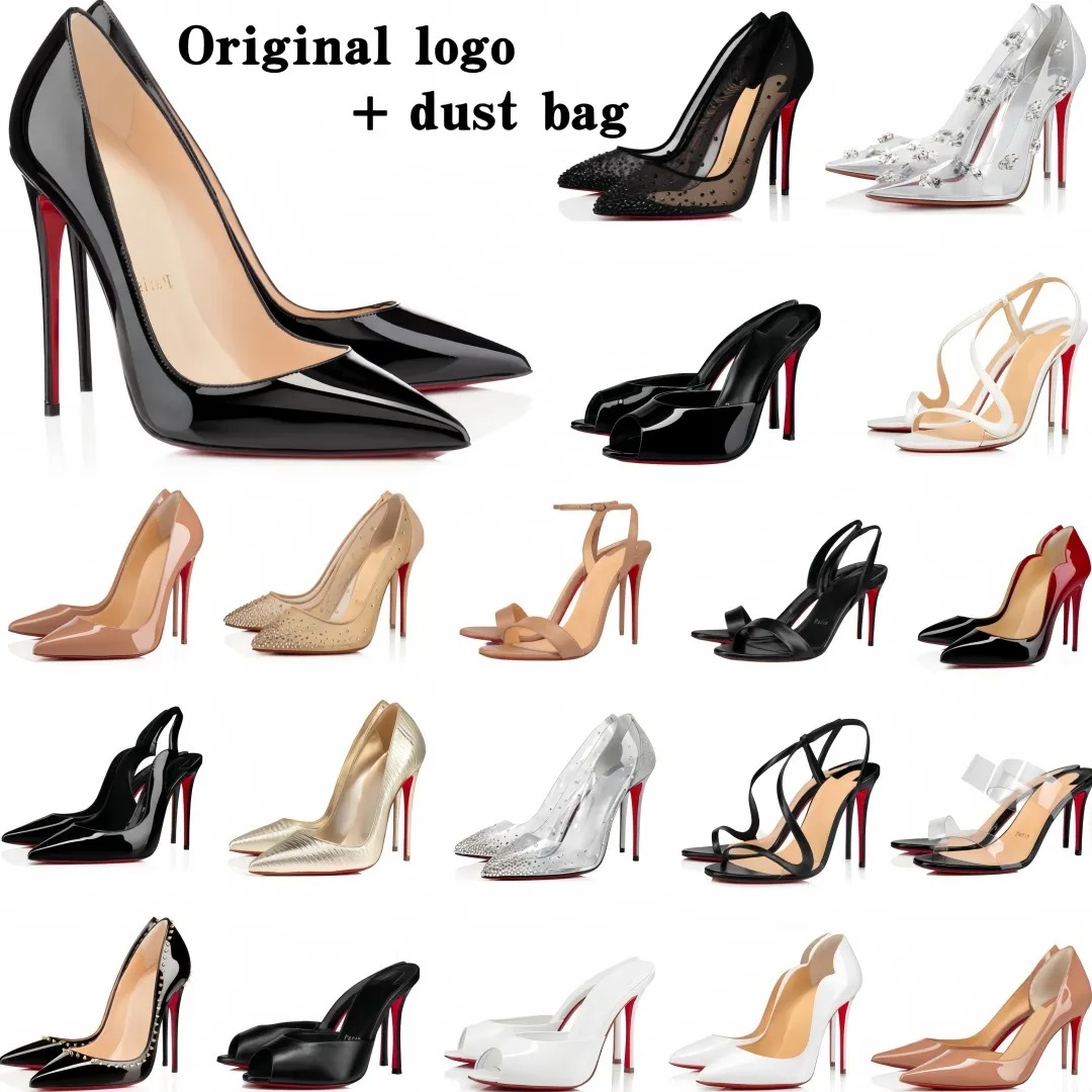 Designer Womens Red Bottom Heels Luxury Shiny High Heel Soled Sandals 6cm 8cm 10cm 12cm Stiletto Leather Lady Pumps With Dust Bag 35-44