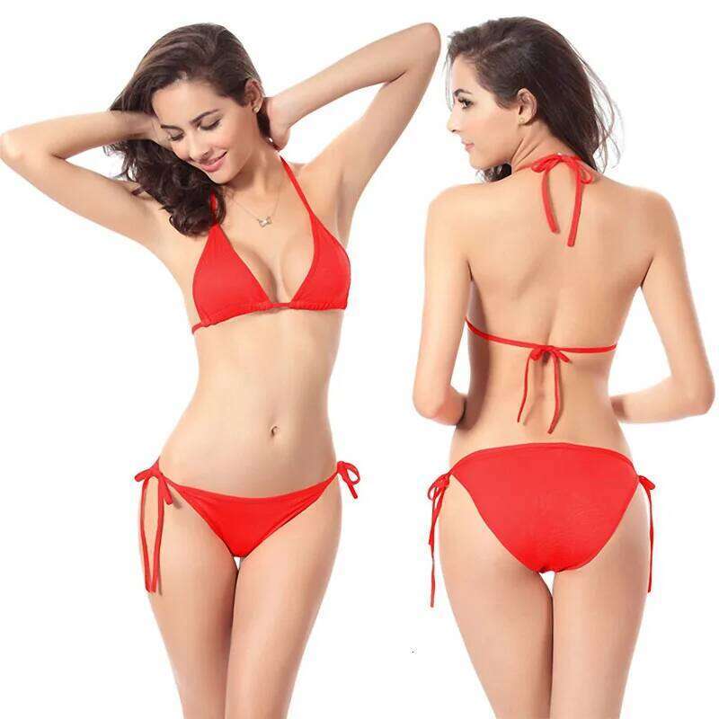 Summer Sexy Solid Color Bikinis Set Women Tie Side G-String Thong Swimsuit Female Bandage Bathing Suit Brazlian Swimwear Biquini Z260301