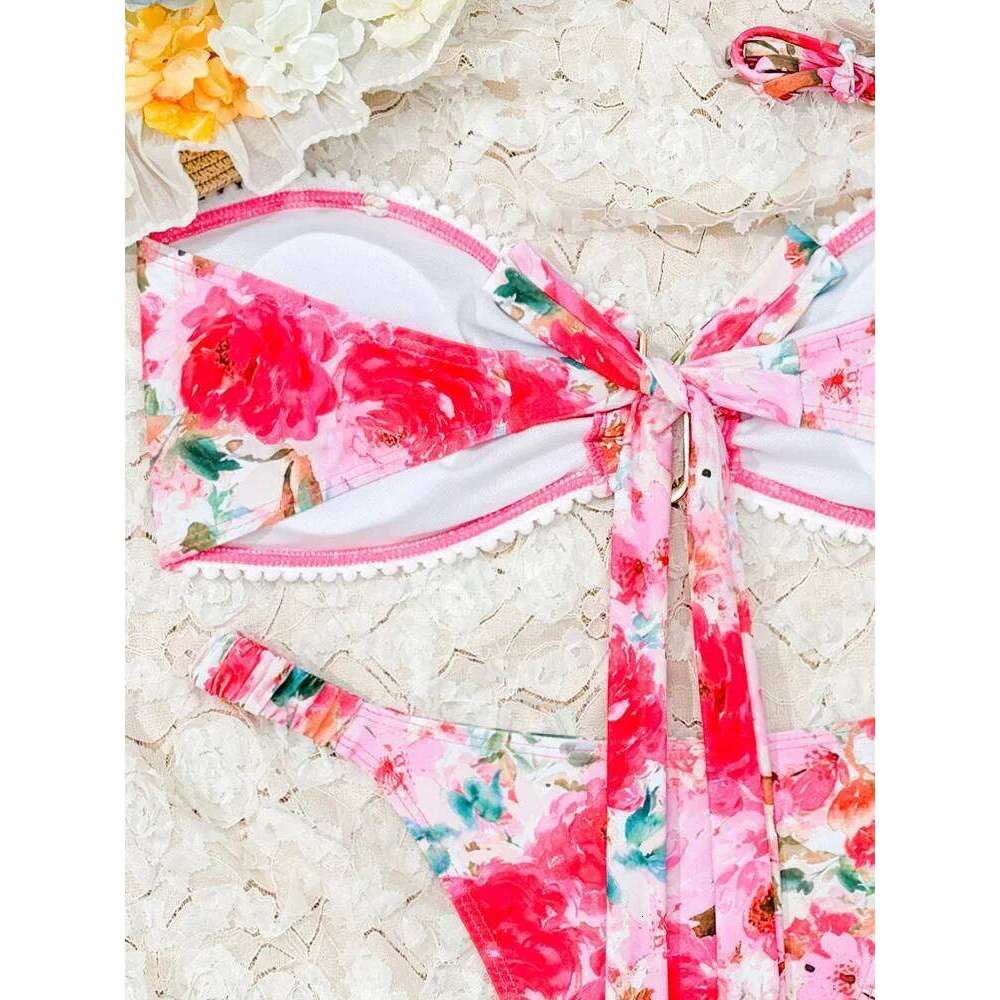 AOTVOTEE Sexy Strapless Print 2 Piece Women Split Swimsuit Beach Backless 2025 New Summer Swimwear Bikini Set Z260301