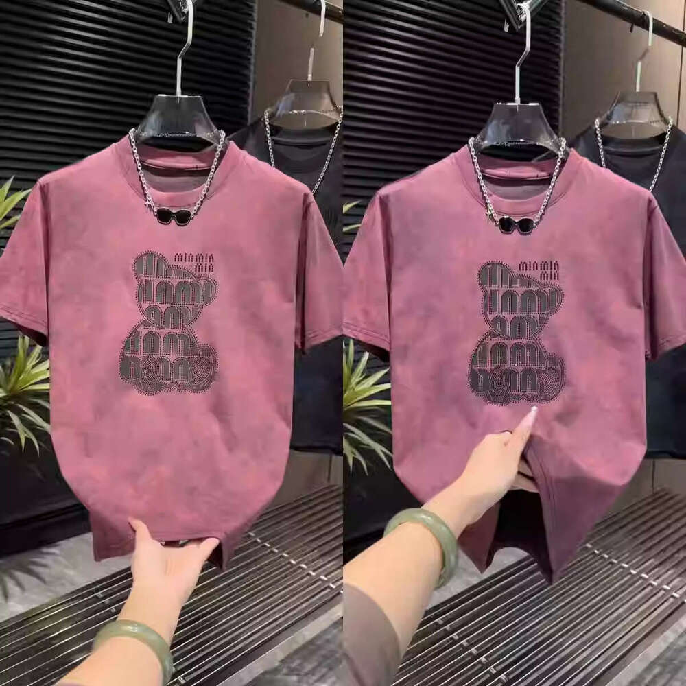 Summer New Trendy Rhinestone Printed Short T-Shirt Men's Fashion Casual Breathable Half Sleeve Ins