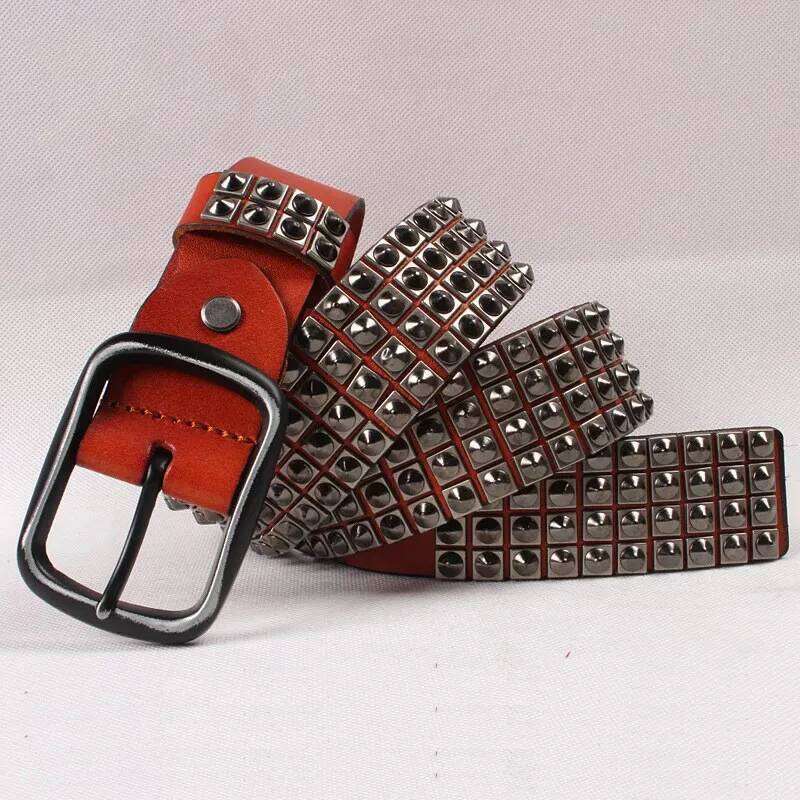 men luxury fashion rivets belts genuine leather studded belt punk hip hop dress spikes waistband women designer stylish strapon S260228