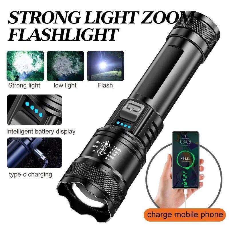 Super Bright 1200Lumen LED Flashlight Zoomable Strong Light with Rechargeable Battery 3 Modes for Outdoor Emergency Z260301