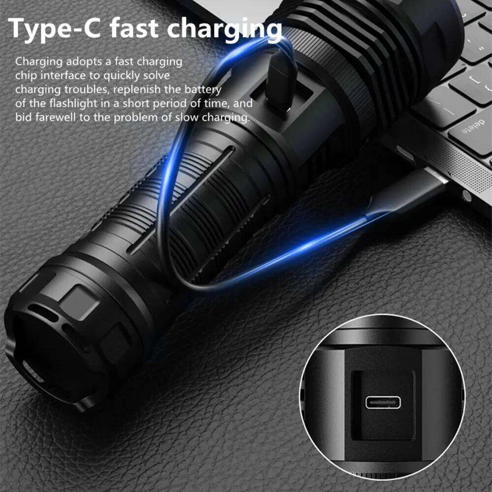 Powerful T40 LED Flashlights Cup Fixed Focus Long Range Waterproof Tactical Flash Light USB Rechargeable Camping Torch Z260301