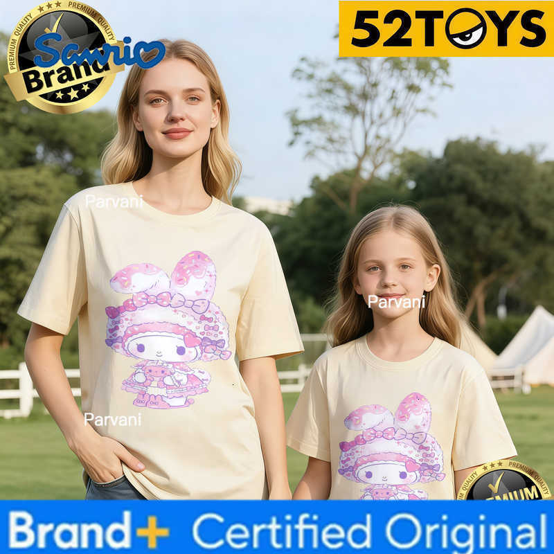 Sanrio 2026 Autumn-Winter Trending My Melody Pink Floral Print 100 Cotton Parent-Child T-Shirts High Quality Loose Casual Fashion H260302