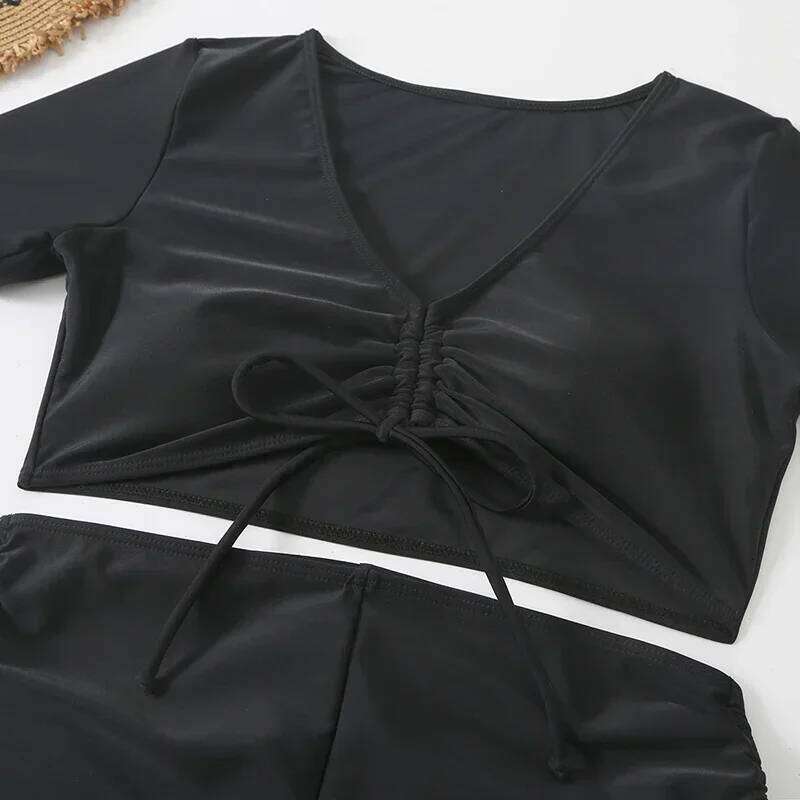 Black Drawstring Swimwear Bikinis Sets Mujer 2026 Crop Top Shorts Bottom Swimsuit Women Sexy Bathing Suit Beachwear Bikini Swim Z260301